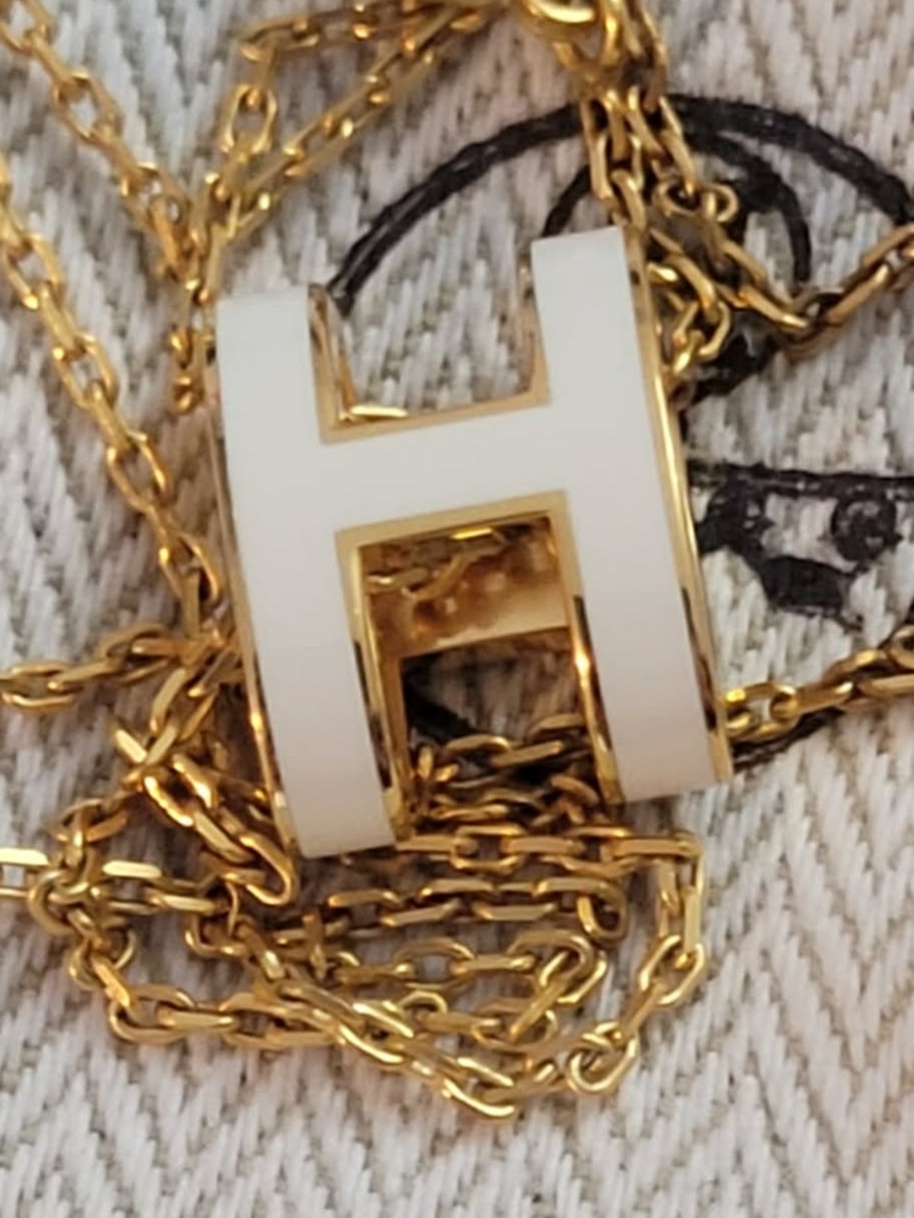 Authentic Hermes Gold and White Pendant Necklace